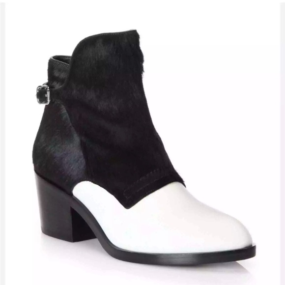 Alexander Wang Black White Calf-Hair Cara White Leather